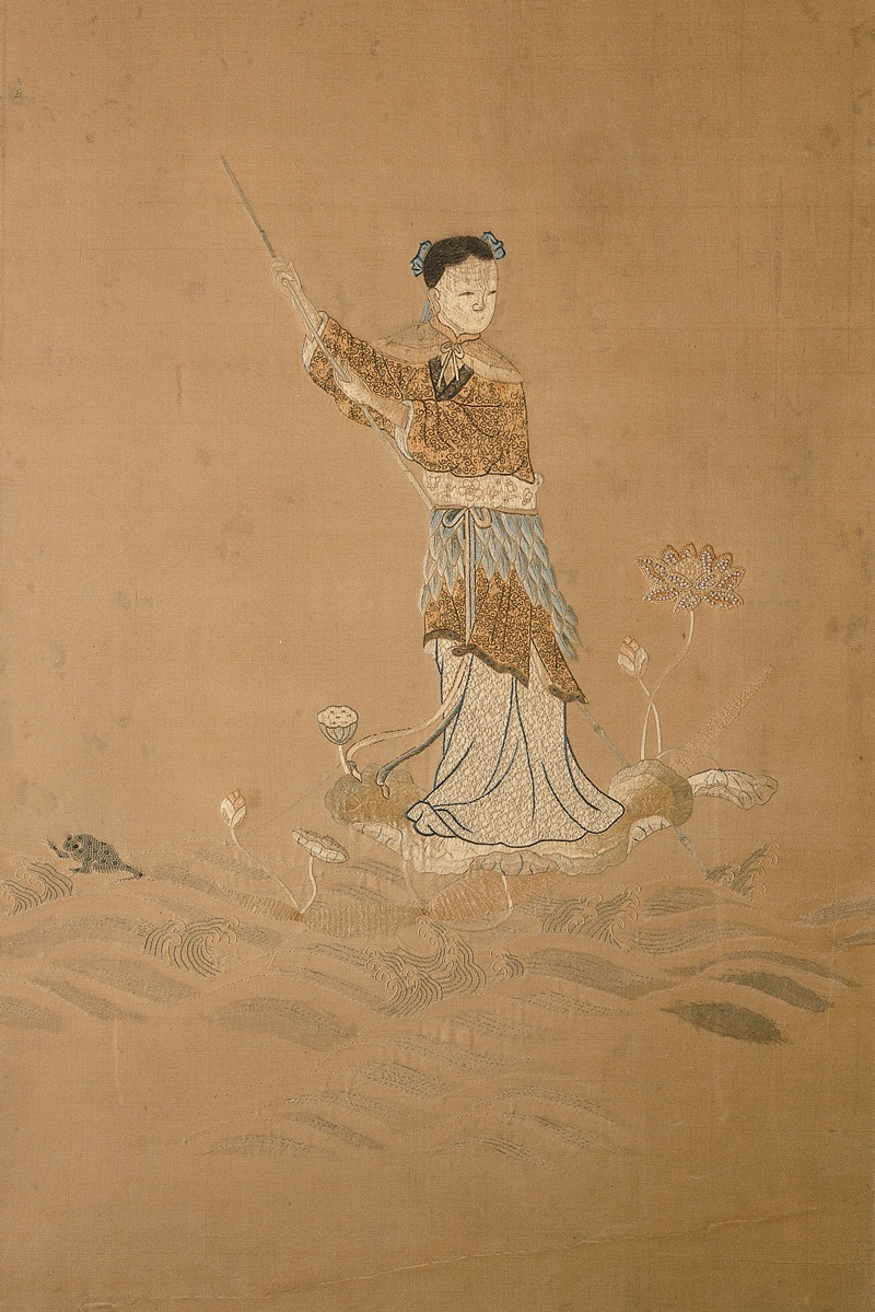 Panel depicting a maiden on a floating lotus leaf. 첨부 이미지